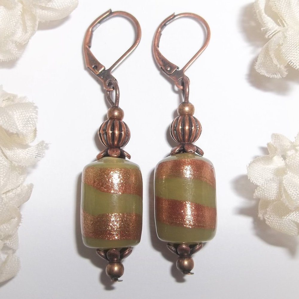 Green and Copper Earrings Drop Dangle Jewelry Gift Idea for Her Handmade 8245